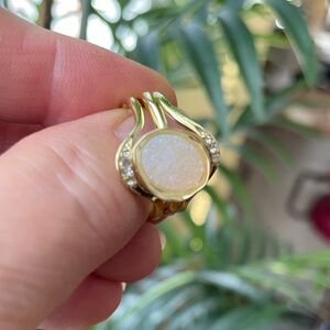 Covet Gold and White Opal Ring with Crystal Accents